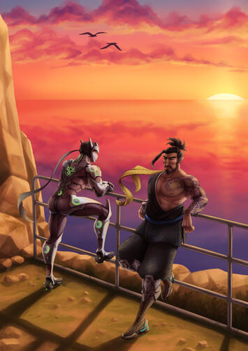 Hanzo & Genji commission piece, 2022